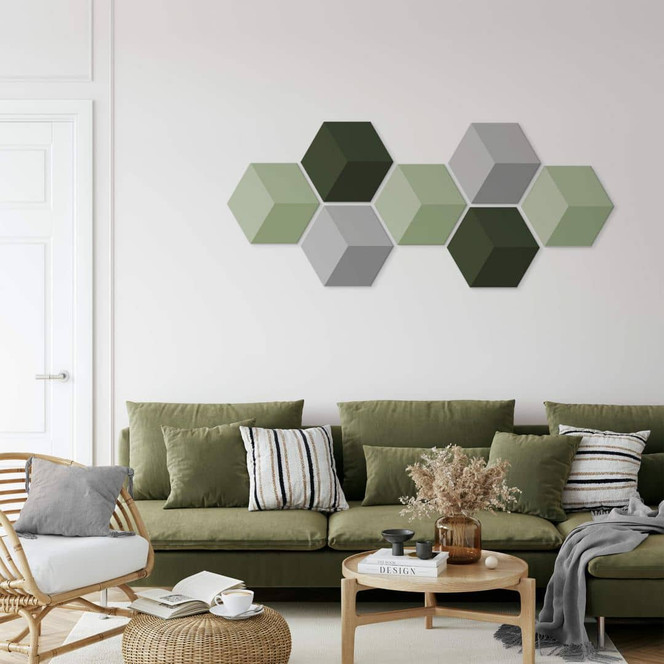 3D Hexagon - Alu-Dibond Set Grün (7er Set)
