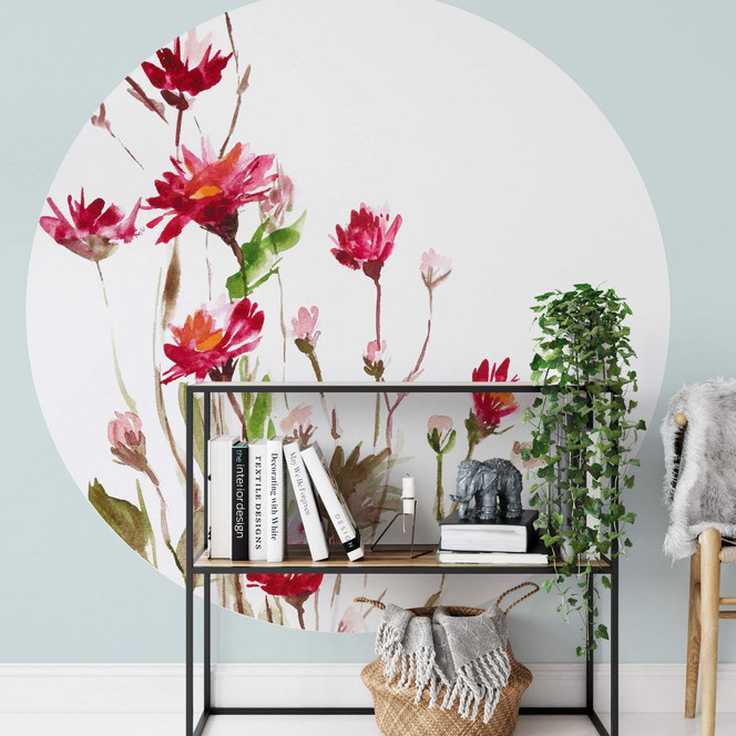 Fototapete Illustrierte Wildblume - Rund - Selbstklebend/Vlies