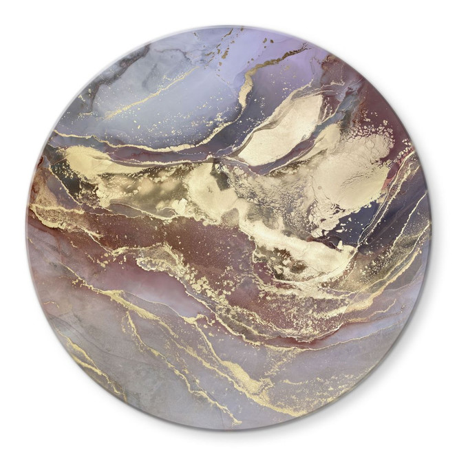 Glasbild Edle Strukturen in Gold und Violett - Shelest - Rund
