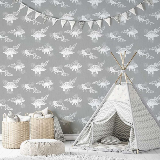 Kindertapete, Vliestapete mit Illustration Kids Walls grau, weiss