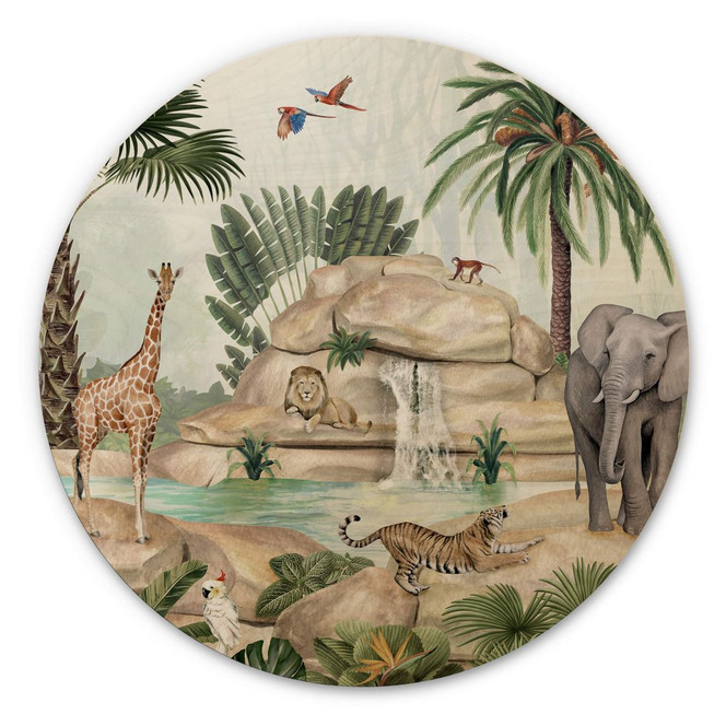 Kinderzimmer Holzbild Kikki Belle - Dschungel Paradies Rund