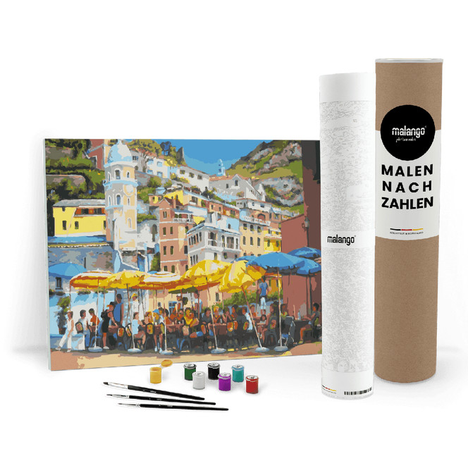 Malen nach Zahlen Leinwandbild - Cafe in Vernazza
