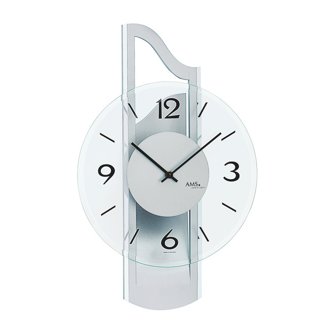 Wanduhr Holzgehäuse 3D silberlackiert mit Aluminium-Auflage