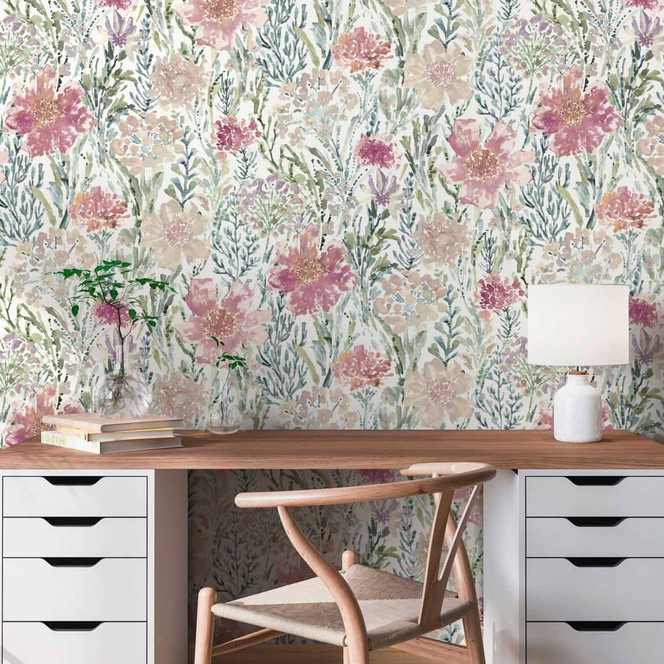 Blumentapete Aquarell Pastell Rosa - Florale Vliestapete - Romantisch