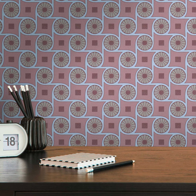 Grafik-Tapete mit Kreismuster Lila Blau - Vliestapete im Retro-Stil