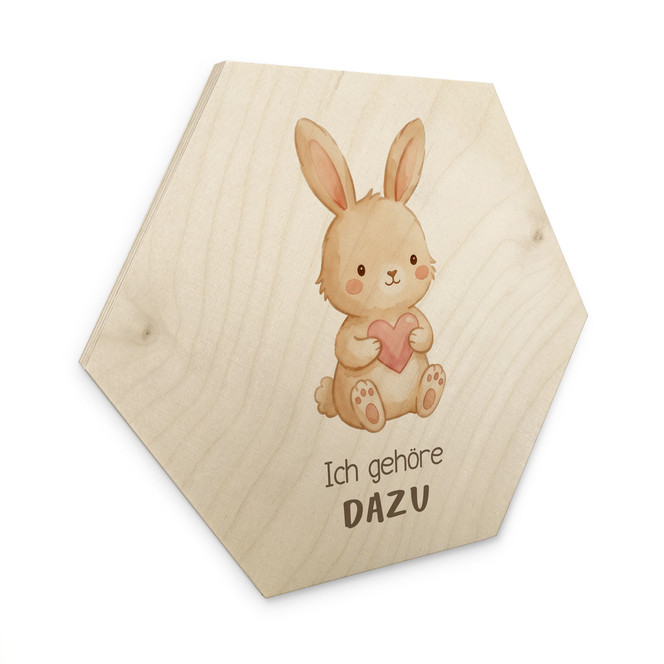 Holzbild Hexagon mit Hase und Herz - Bestärkung "Ich gehöre dazu"