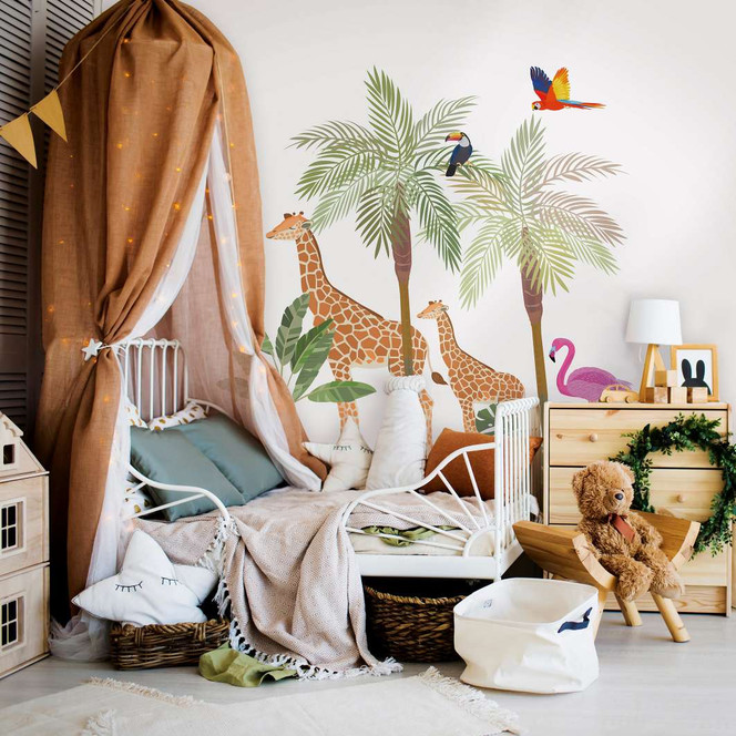 Kindertapete, Vliestapete mit Illustration Kids Walls weiss, grün, beige