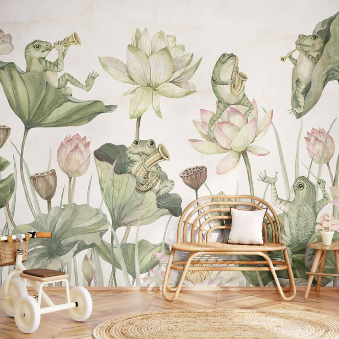 Kinderzimmer Fototapete Frosch-Orchester auf Seerosen - Kikki Belle