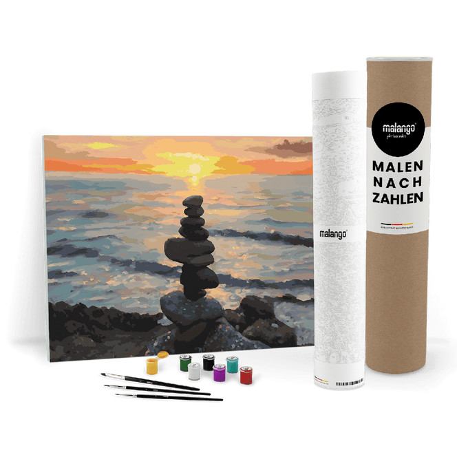 Malen nach Zahlen Leinwandbild - Zen Sonnenuntergang am Strand