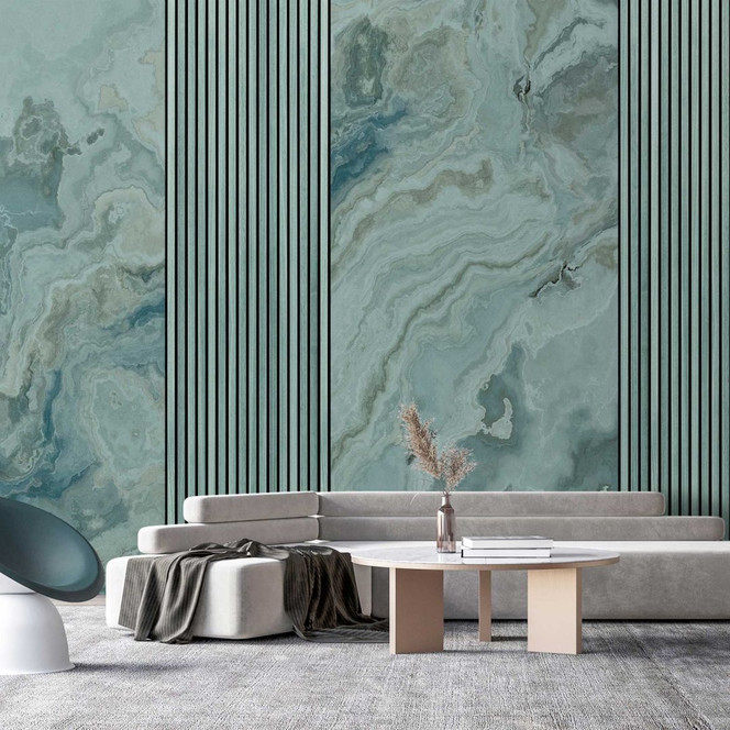 Marmoroptik Fototapete mit Streifen Blau Grau - Vliestapete Eleganz