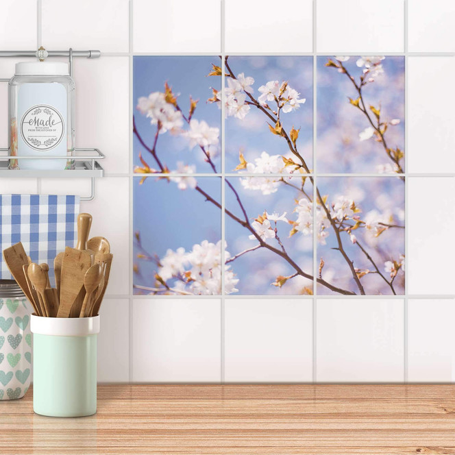 Fliesenaufkleber hoch - Apple Blossoms - 6er Set