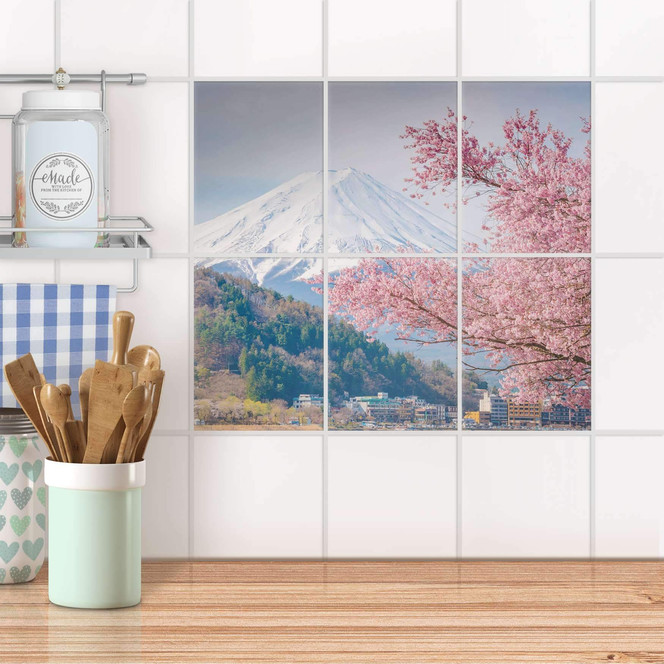 Fliesenaufkleber hoch - Mount Fuji - 6er Set