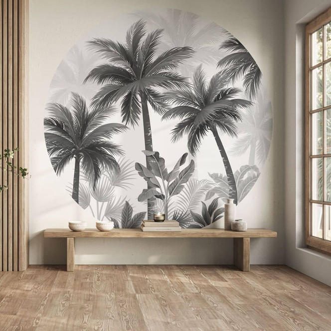 Fototapete Exotische Palmenlandschaft - Rund - Selbstklebend/Vlies