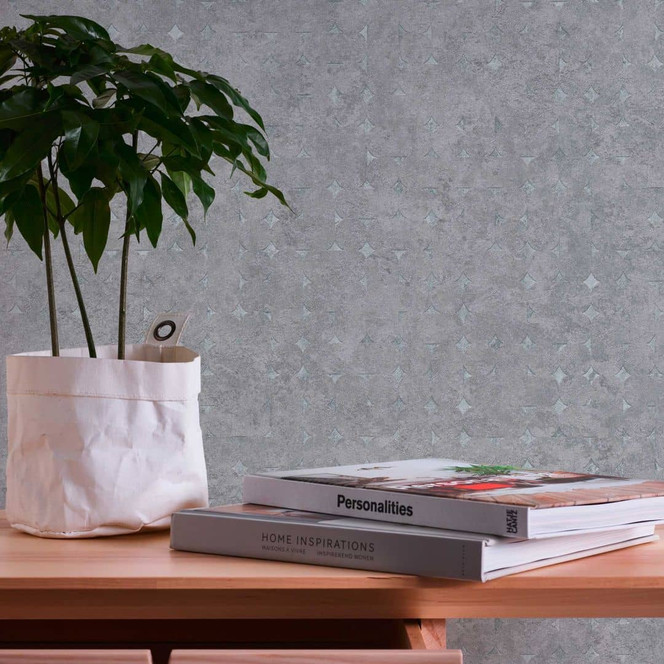 Geometrische Muster-Tapete Kühles Grau - Strukturierte Vliestapete - Moderne Wandakzente