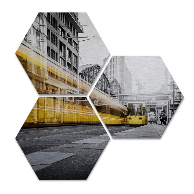 Hexagon - Alu-Dibond-Silbereffekt - Berlin Friedrichstrasse 02 (3er Set)