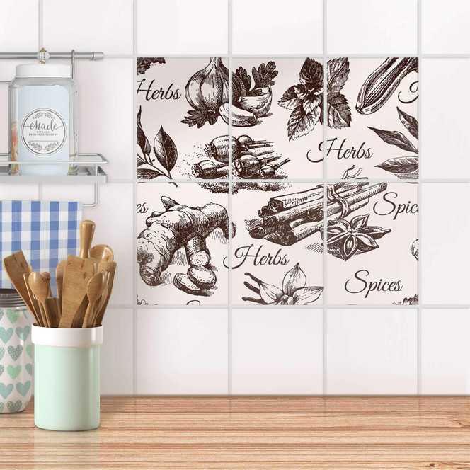 Fliesenaufkleber hoch - Spices - 6er Set