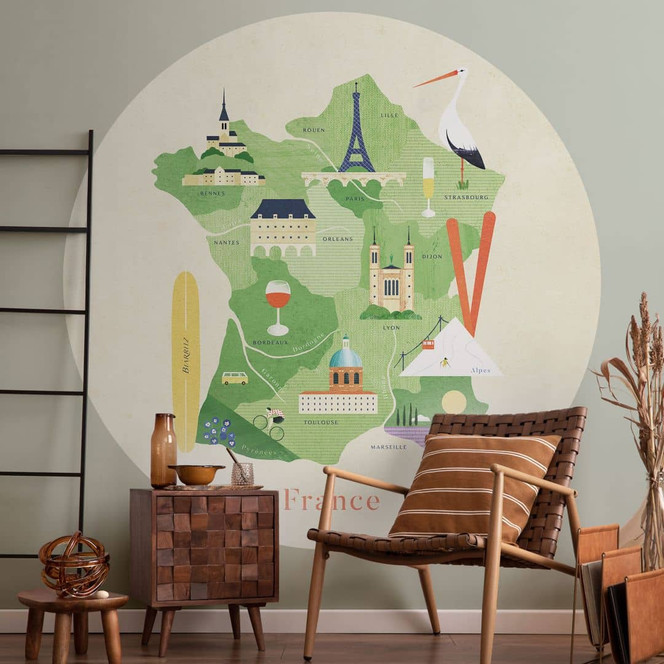 Fototapete Karte von Frankreich - Rivers - Rund - Selbstklebend/Vlies