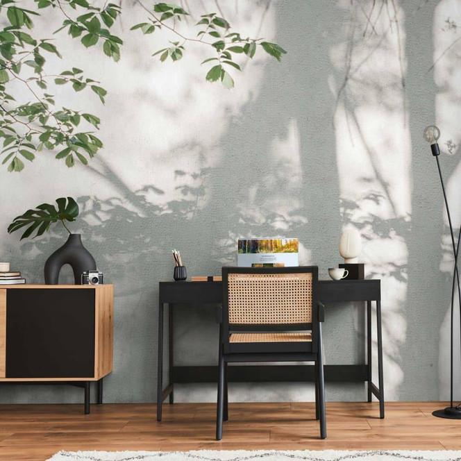 Fototapete Waldschatten Natur Grau Grün - Vliestapete mit Schatteneffekt - Naturtapete