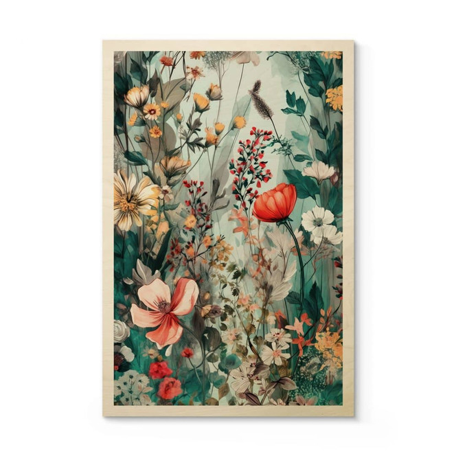 Holzbild Frühlingswiese mit Blumen - Jaszke