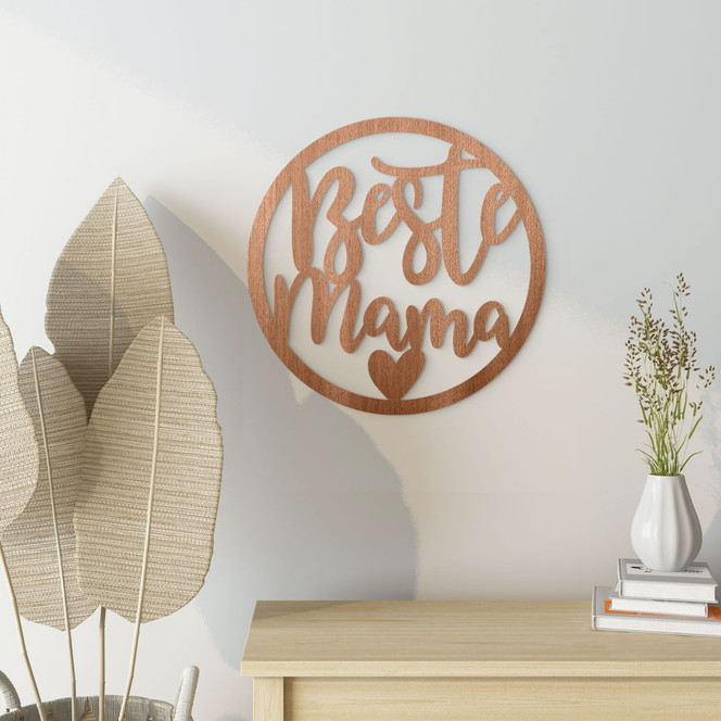 Holzdeko Schriftzug - Beste Mama - Mahagoni - Rund