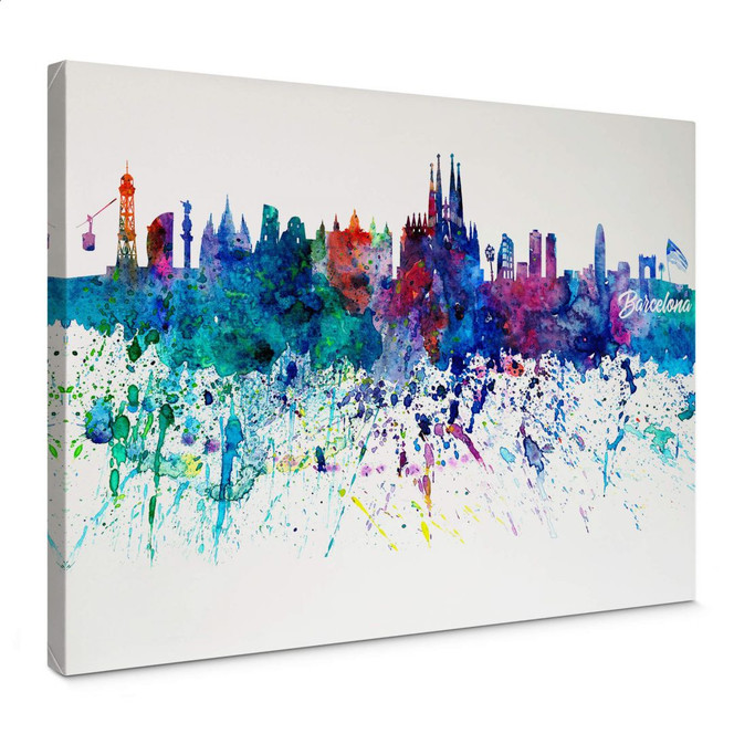 Leinwandbild Bleichner - Barcelona Aquarell Skyline