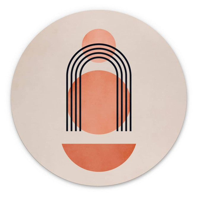 Wandbild Abstrakte Geometrie in Pfirsichfarben - Kubistika - Alu-Dibond - Rund