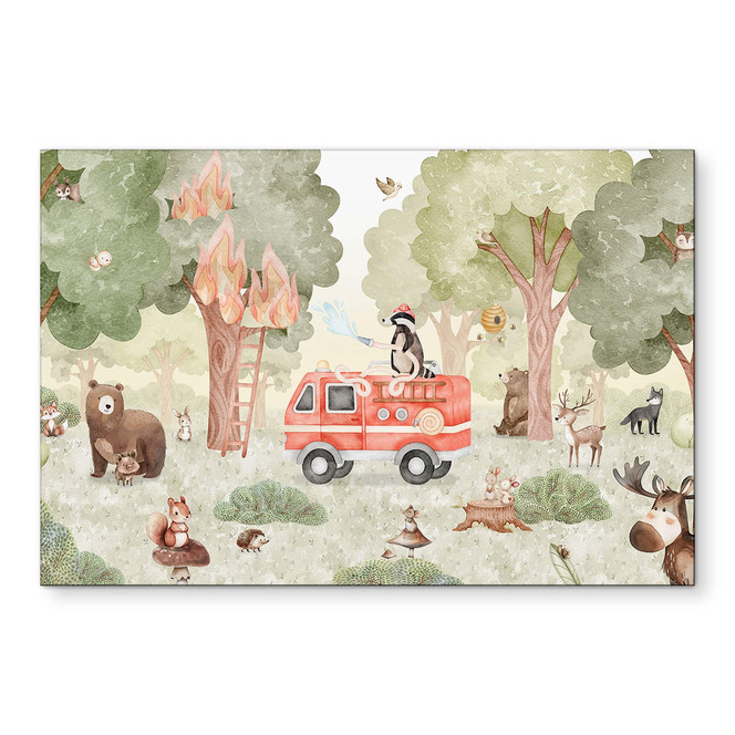Wandbild Tier-Feuerwehr im Wald - Oliver Robins - Alu-Dibond