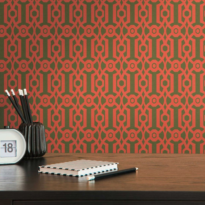 Retro-Tapete im grafischem Stil Grün Orange - Vintage Vliestapete geometrisch
