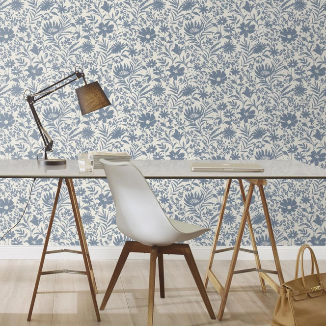 Blumentapete, Vliestapete Paraiso blau