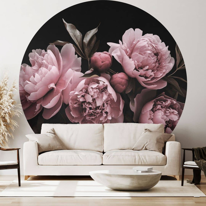 Fototapete Pfingstrosen rosé - Blumentapete Rund - Haase - Selbstklebend/Vlies