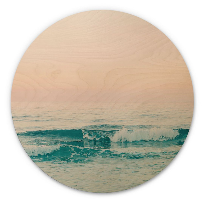 Holzbild Blaues Meer trifft auf rosa Himmel in Griechenland - Sisi & Seb - Rund