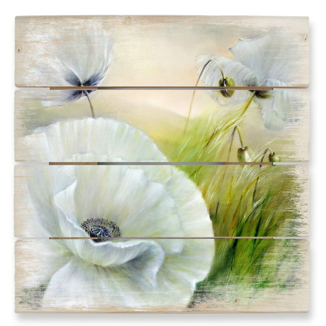 Holzbild Schmucker - Weisser Mohn - 40 x 41.5 cm
