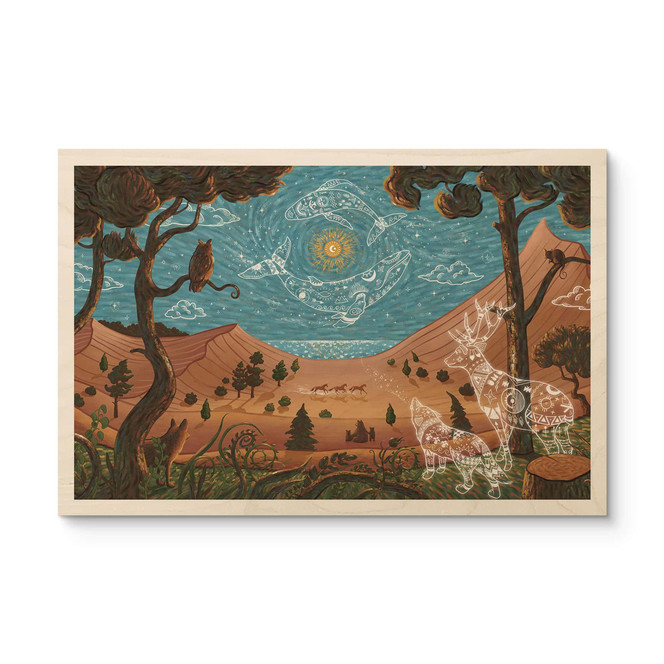 Holzbild Spirituelles Tierreich in der Nacht - Oliver Robins