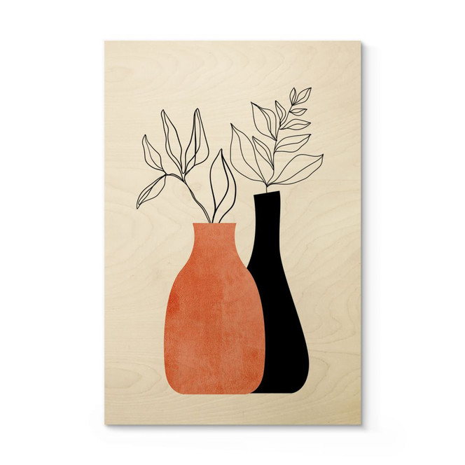 Holzbild Vasen in Schwarz und Orange - Kubistika
