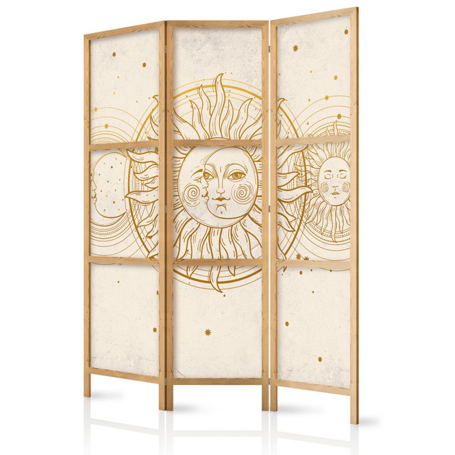 Japanischer Paravent, Raumteiler freistehend, Trennwand - Golden Sun and Moon: Artistic Retro