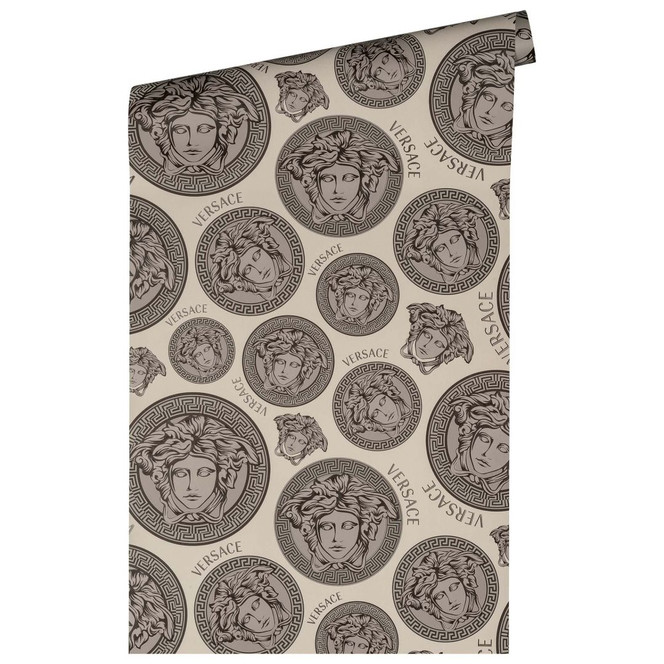 Versace Home Designertapete Medusa-Kopf Luxus Vliestapete Beige Graue Tapete