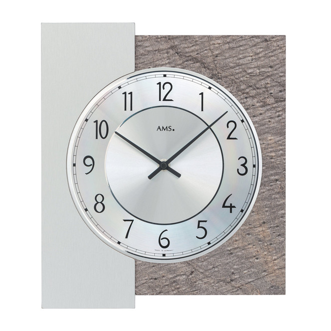 Wanduhr Holzgehäuse, Naturstein/Aluminium-Veredelung