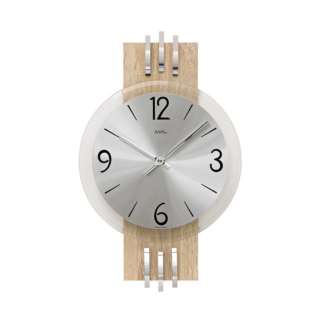 Wanduhr Holzrückwand Sonoma, Zifferblatt und Applikation Aluminium