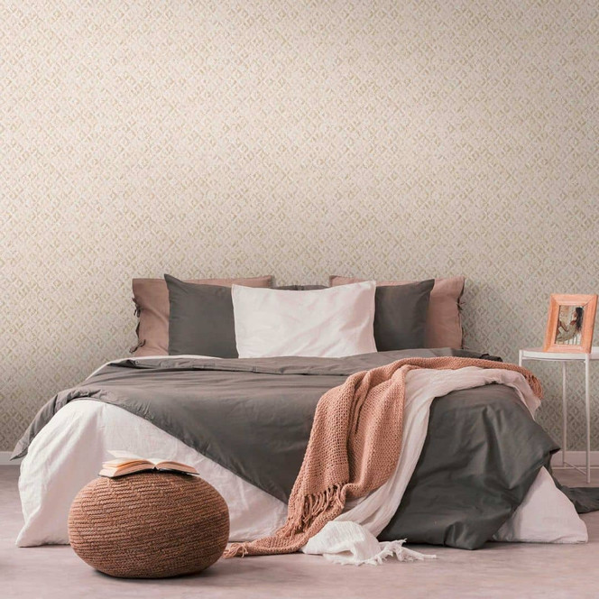 Grafik-Tapete mit Rauten Weiss Gold - Mustertapete leicht glänzend