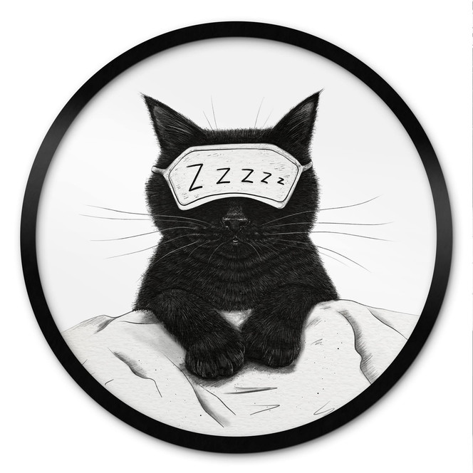 Poster Schwarze Katze mit Schlafmaske - Korenkova - Rund