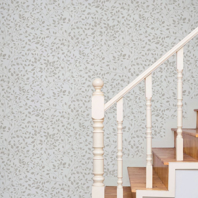 Vliestapete Blätter Floral Natur matt in Weiss Grau
