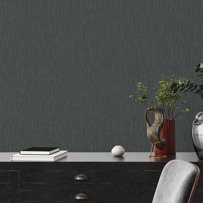 Vliestapete in Textil-Optik Schwarz - Gewebe-Tapete mit Design