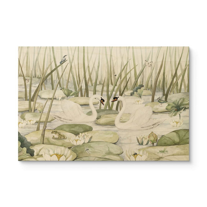 Holzbild Zwei Schwäne im Teich - Kikki Belle
