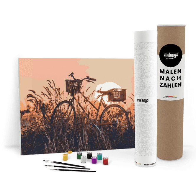Malen nach Zahlen Leinwandbild - Landschaft mit Fahrrad
