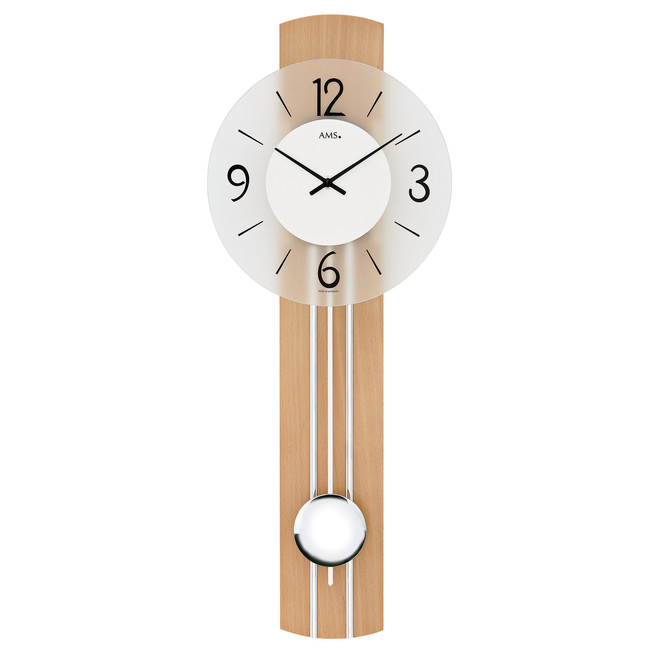 Pendelwanduhr Holzgehäuse Kernbuche-Applikation mit verchromten Zierleisten
