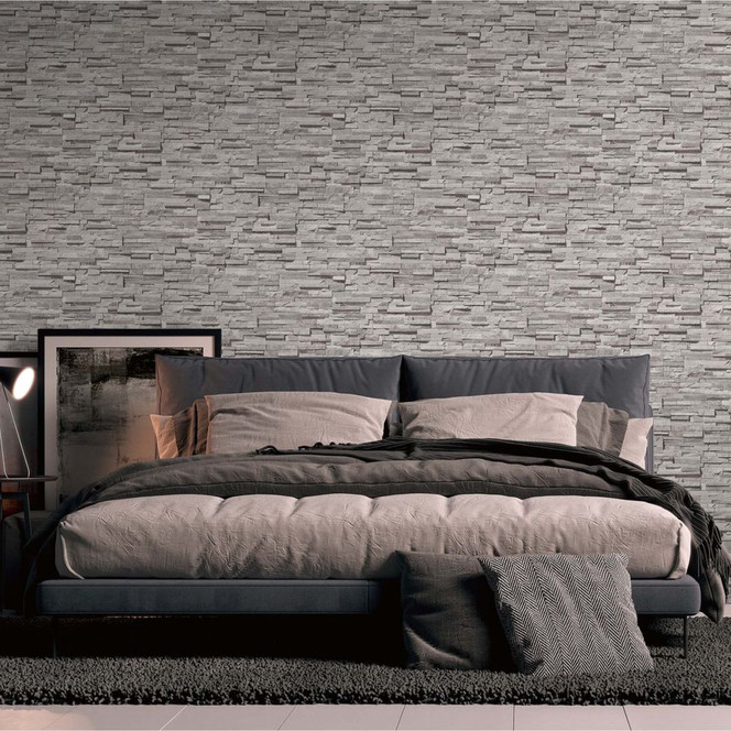 Tapete Steinoptik Grau moderne 3D Vliestapete - Design Steintapete für Küche, Wohnzimmer