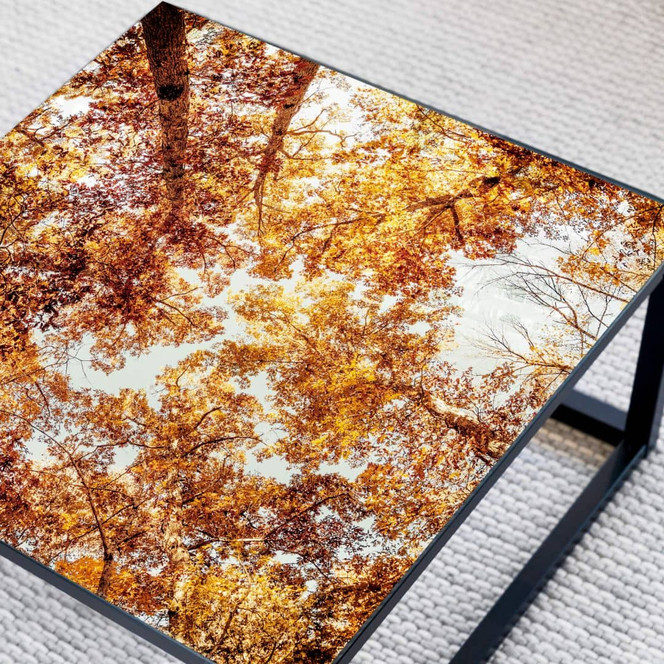Tischplatte aus Glas - Goldende Wipfel - Quadratisch - Bild 1