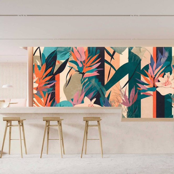 Tropische Paradies Tapete - Farbenfrohes Vliesdesign mit Blumen