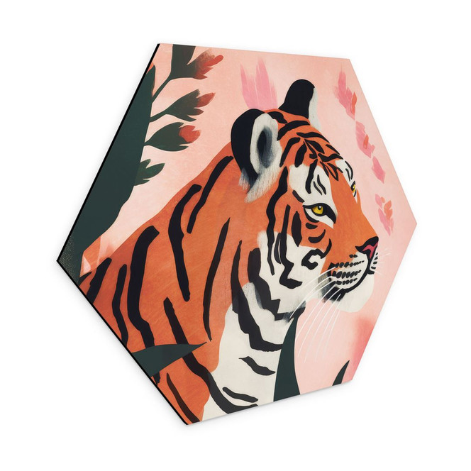 Wandbild Tiger im rosa Dschungel - Alu-Dibond - Treechild