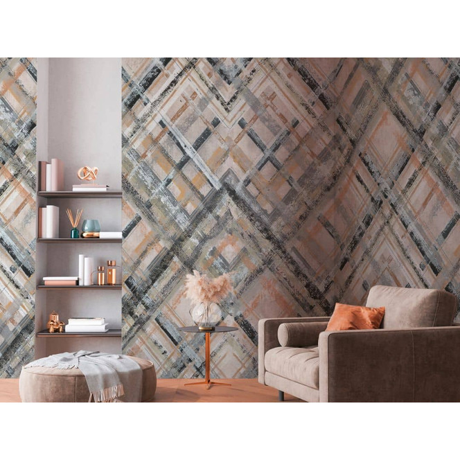 Fototapete Karo grau beige - Vliestapete kariert Kunst Livingwalls - matt und glatt